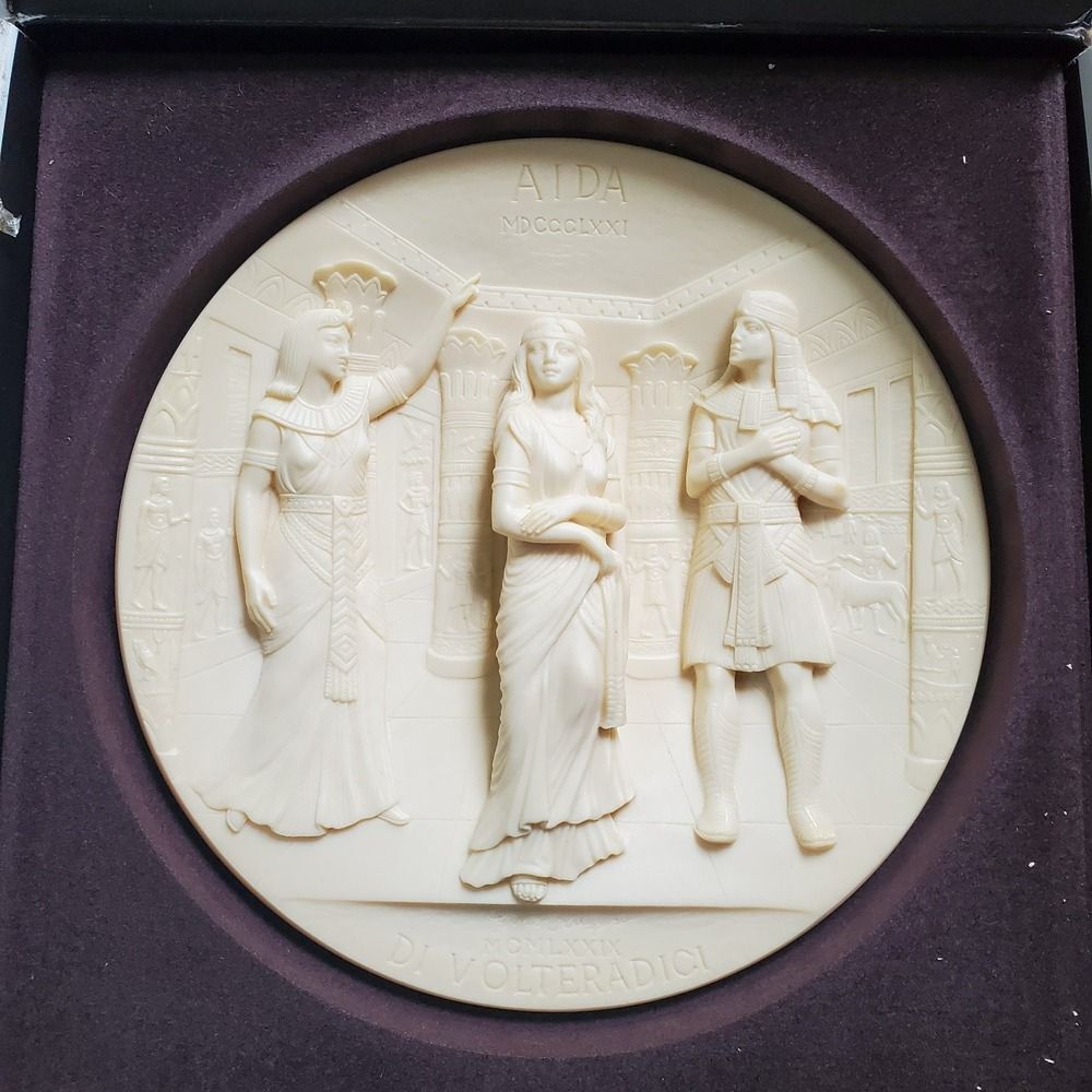 Aida A first edition in Ivory Alabaster hand carved opera collection plate decor